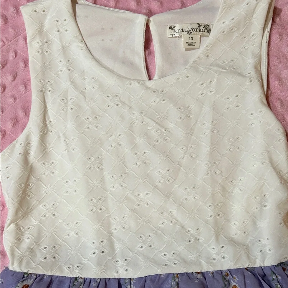 Knitworks White and Purple Floral Kids Dress